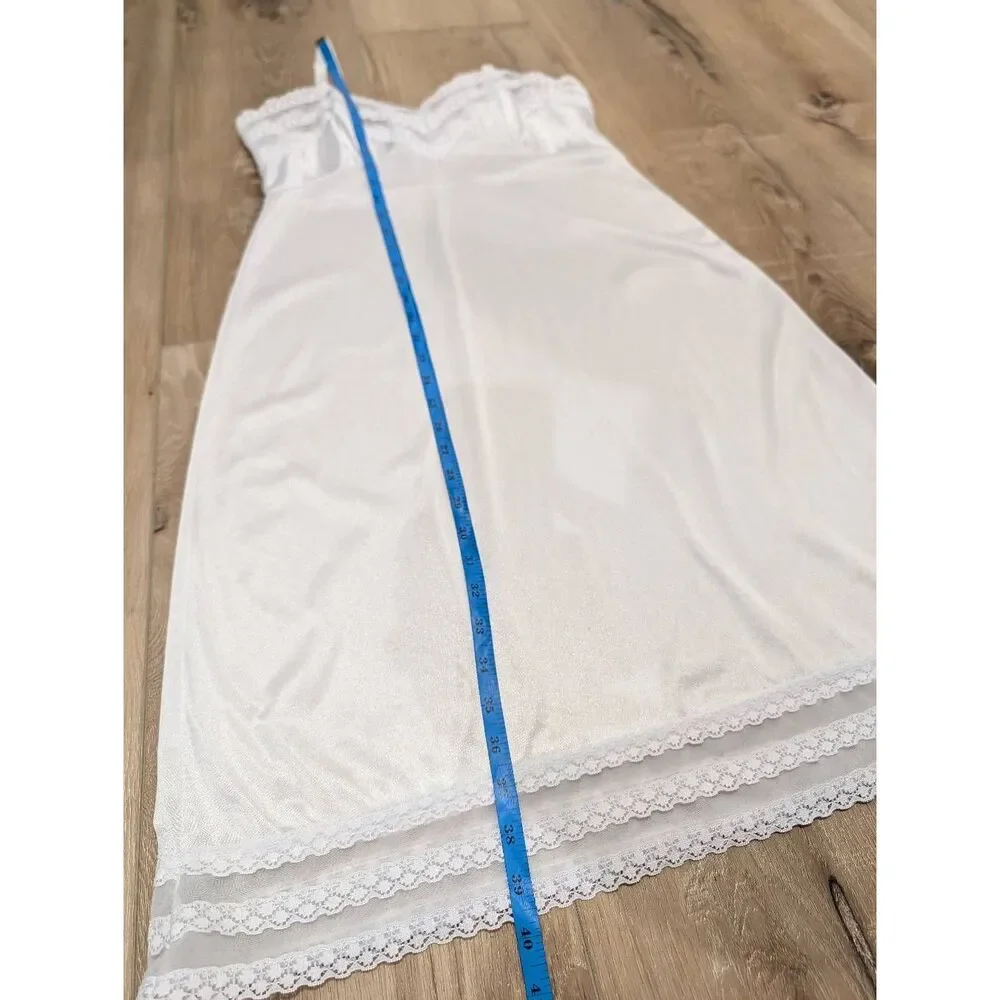 Vintage Rich Form White Nylon Full Slip Lace Trim Size 36 Bridal Coquette Boho